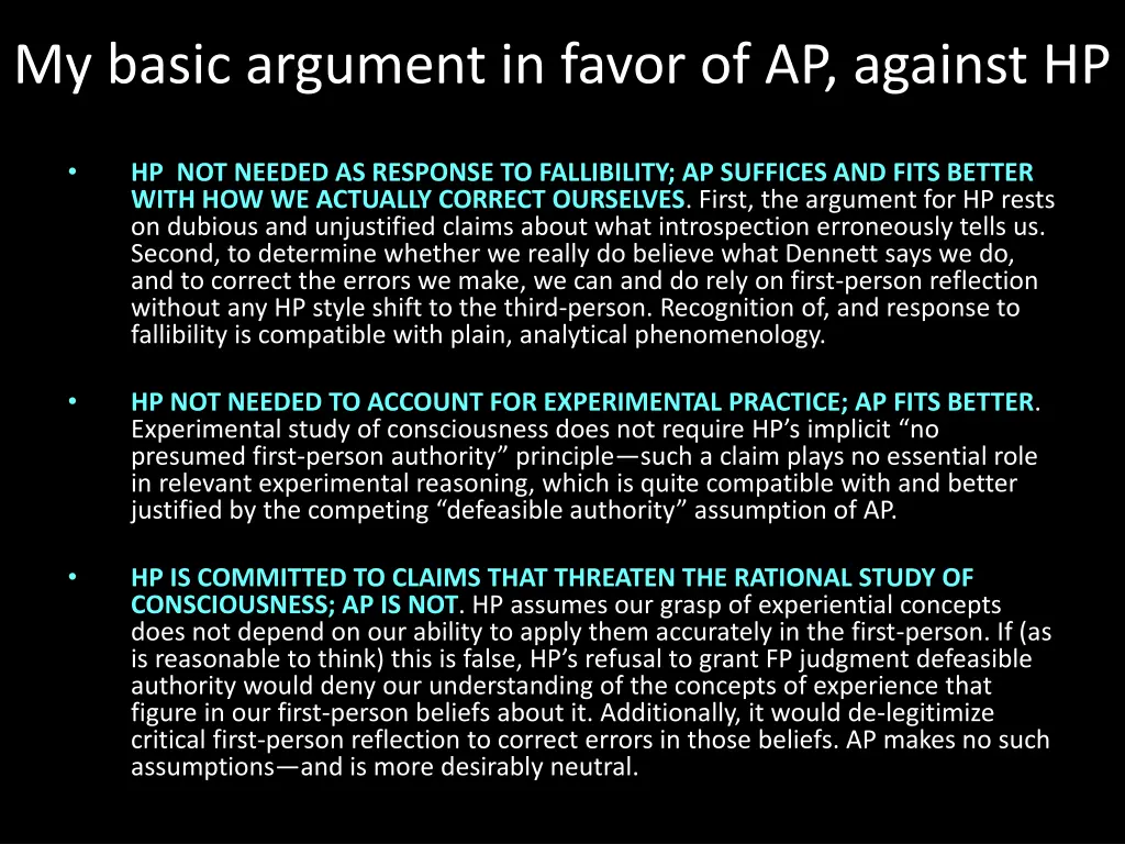 my basic argument in favor of ap against hp