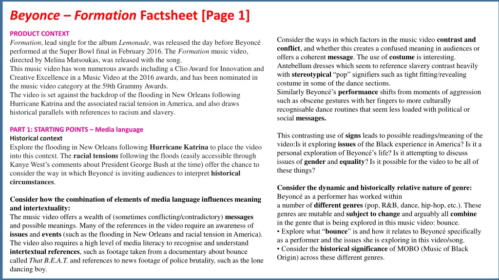 beyonce formation factsheet page 1