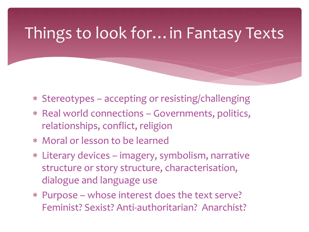 things to look for in fantasy texts