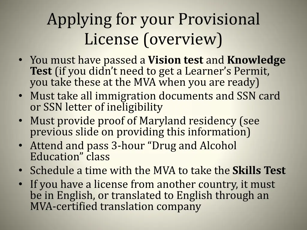 applying for your provisional license overview