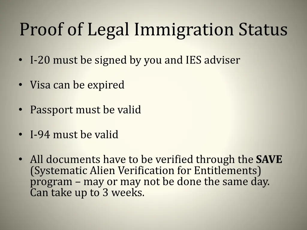 proof of legal immigration status