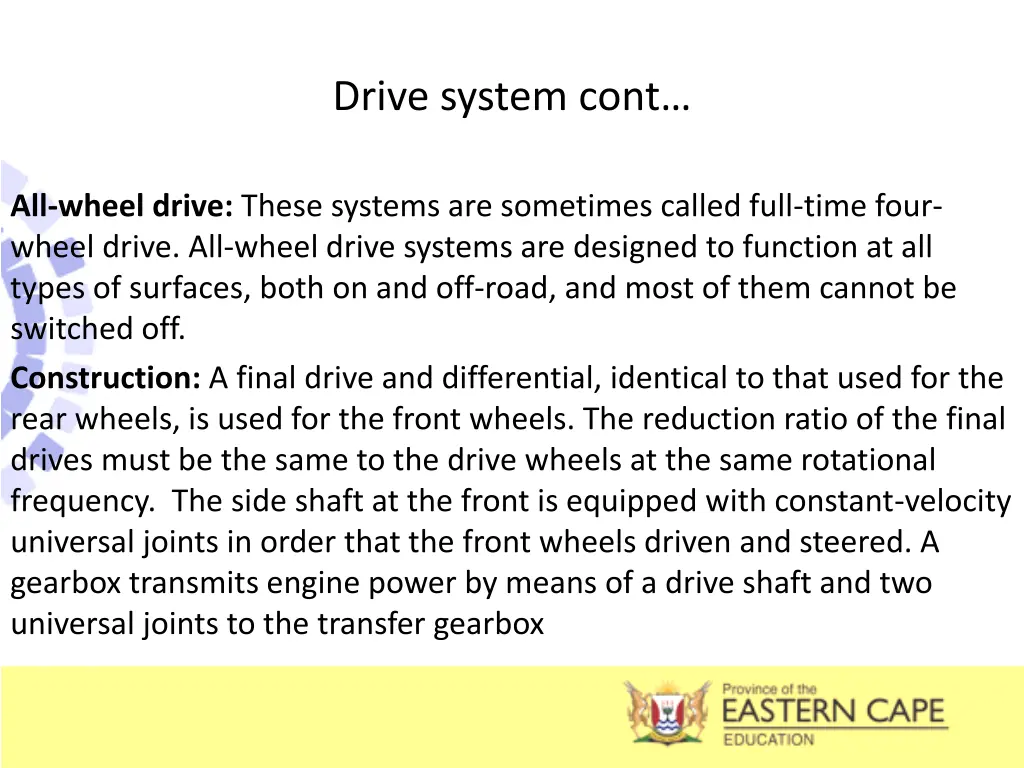 drive system cont