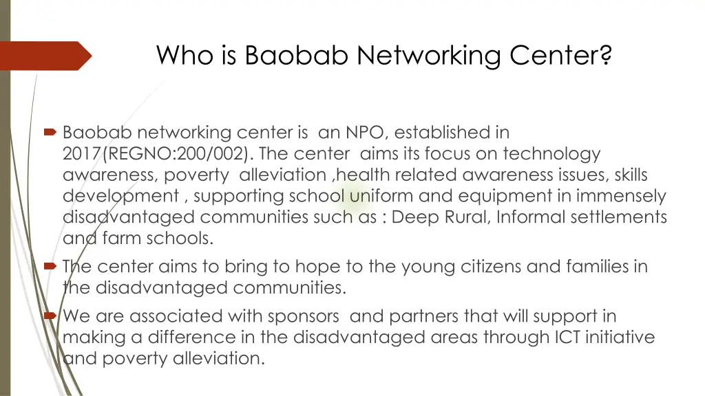 who is baobab networking center