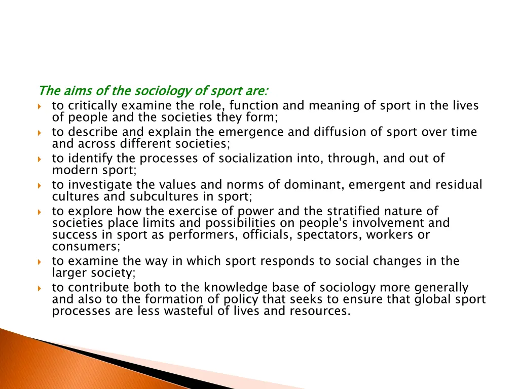 the aims of the sociology of sport