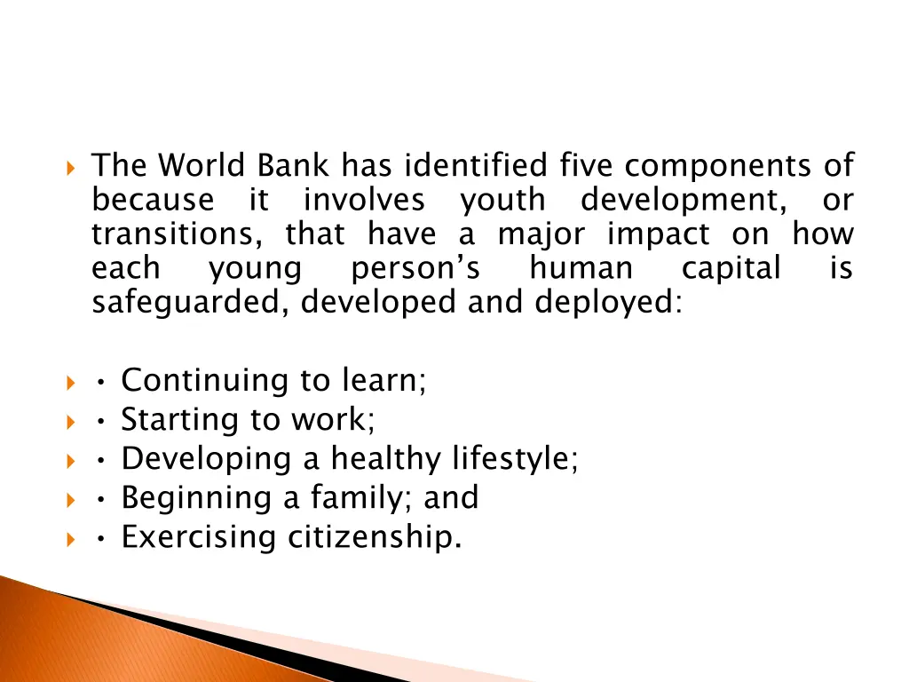 the world bank has identified five components