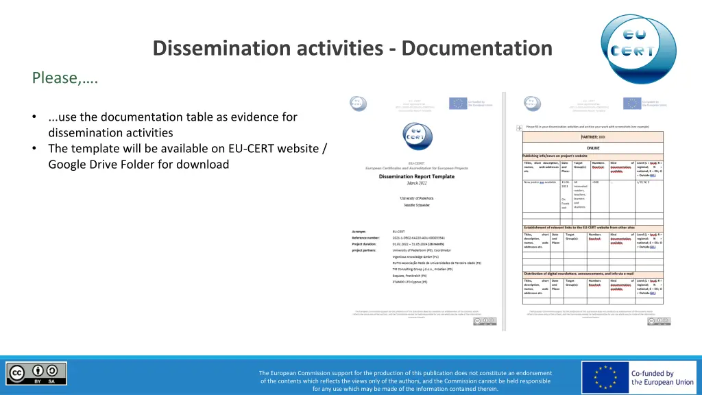 dissemination activities documentation