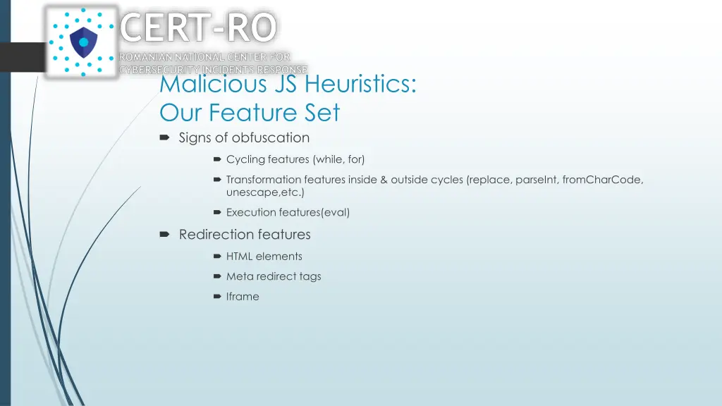 malicious js heuristics our feature set signs