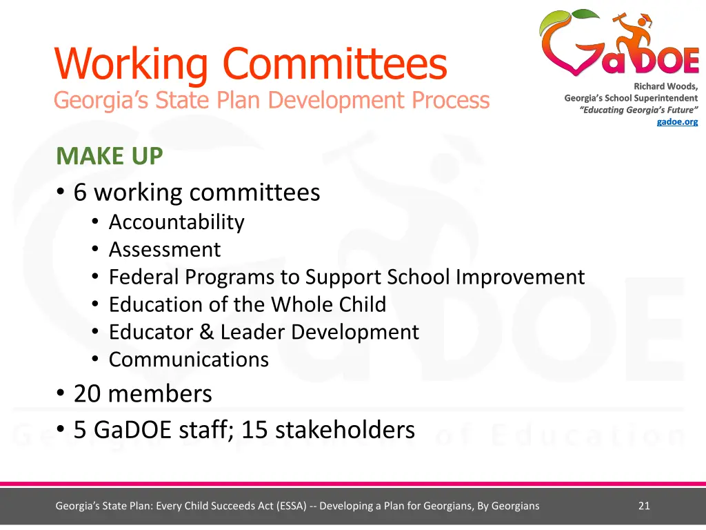 working committees g eorgia s state plan