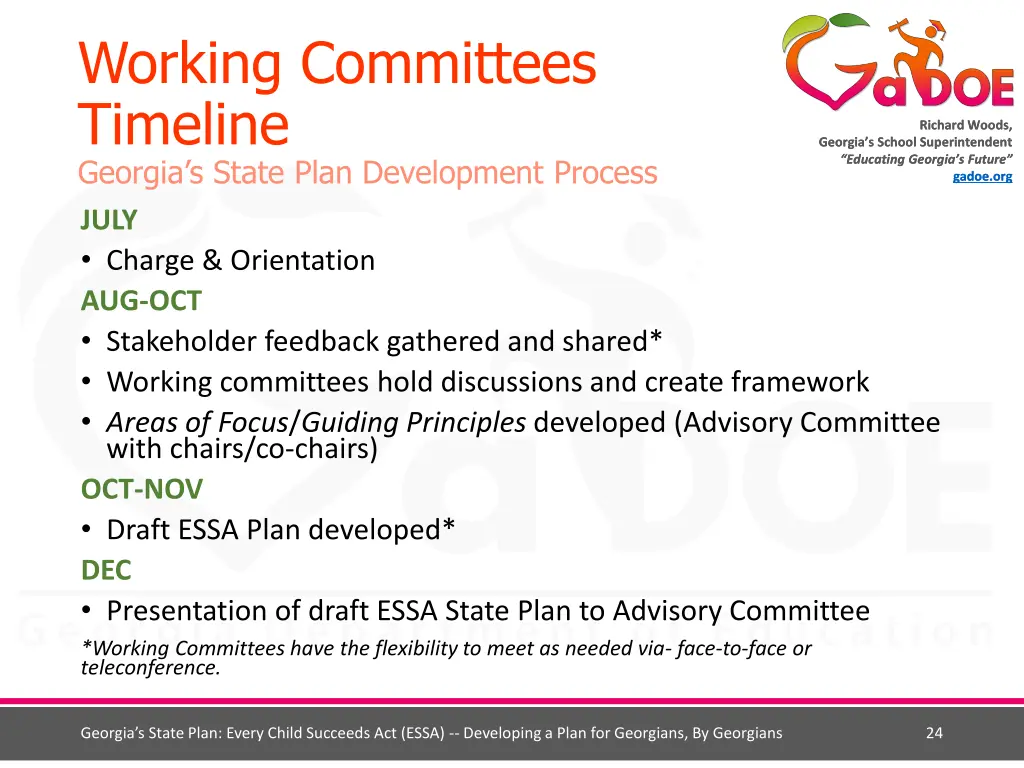 working committees timeline g eorgia s state plan