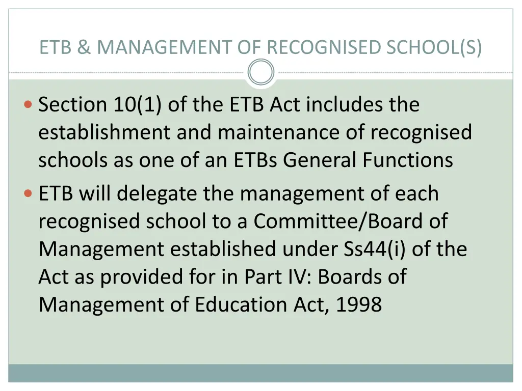 etb management of recognised school s