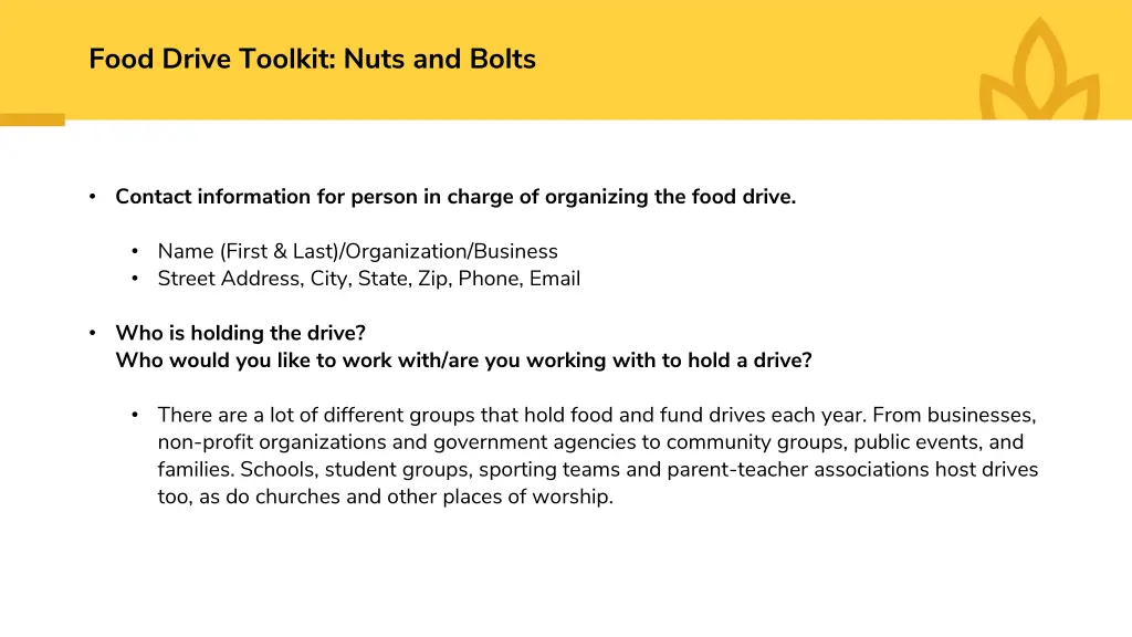 food drive toolkit nuts and bolts