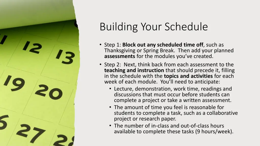 building your schedule