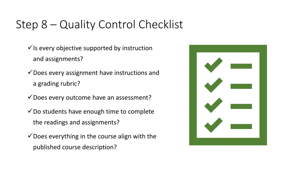 step 8 quality control checklist