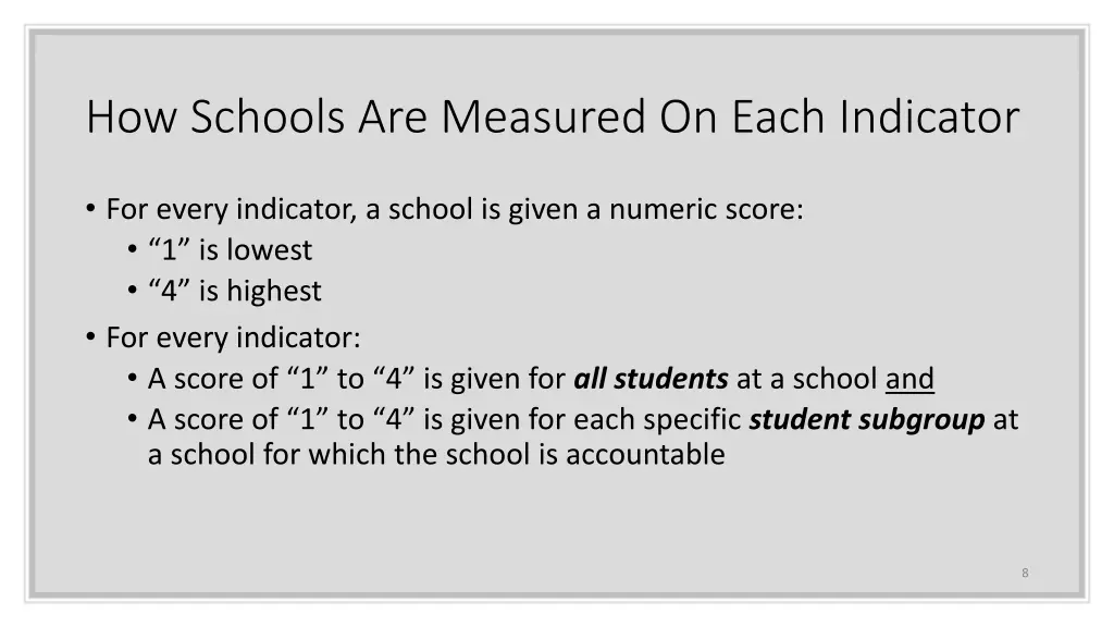 how schools are measured on each indicator