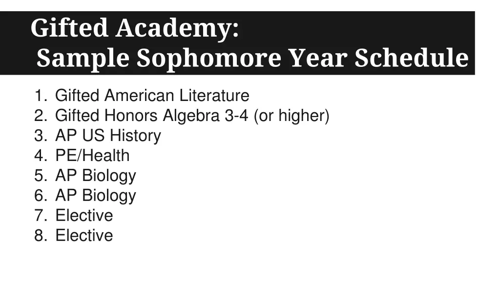 gifted academy sample sophomore year schedule