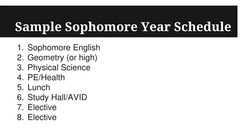 sample sophomore year schedule