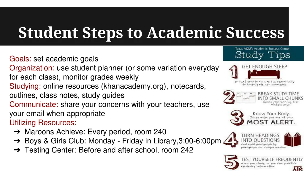 student steps to academic success