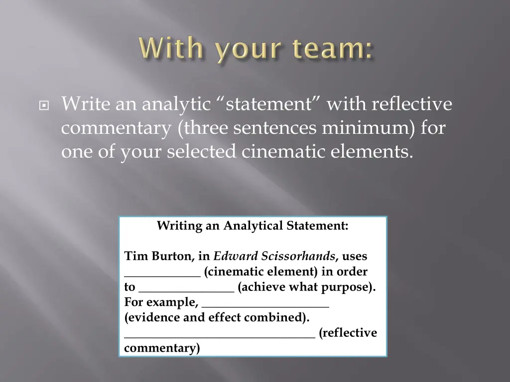 write an analytic statement with reflective