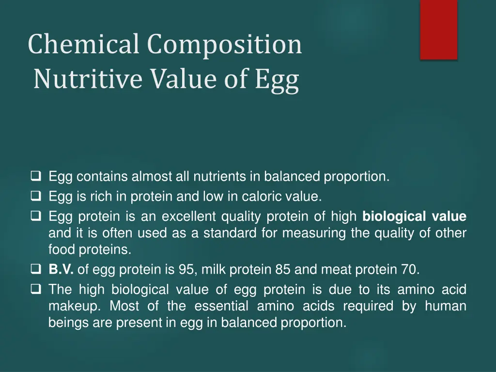 chemical composition nutritive value of egg