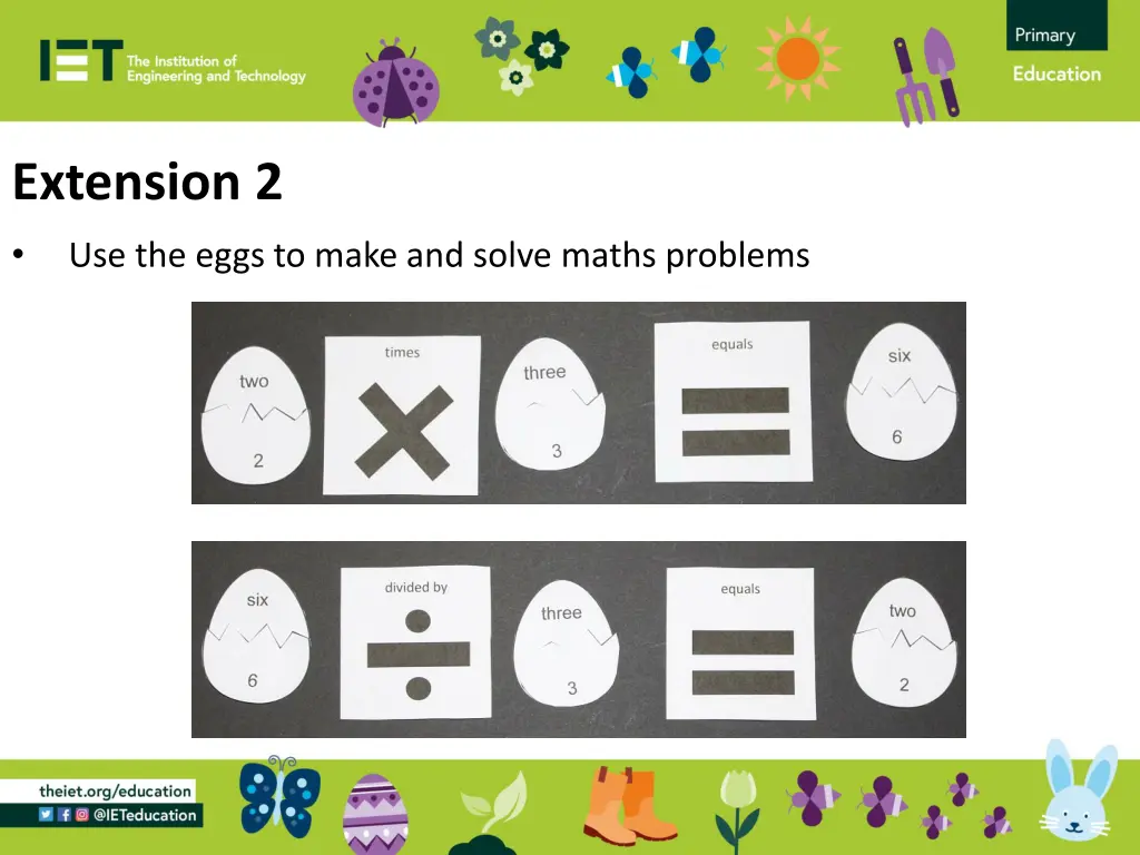 extension 2 use the eggs to make and solve maths