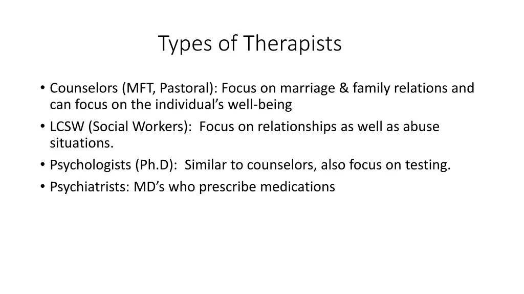 types of therapists