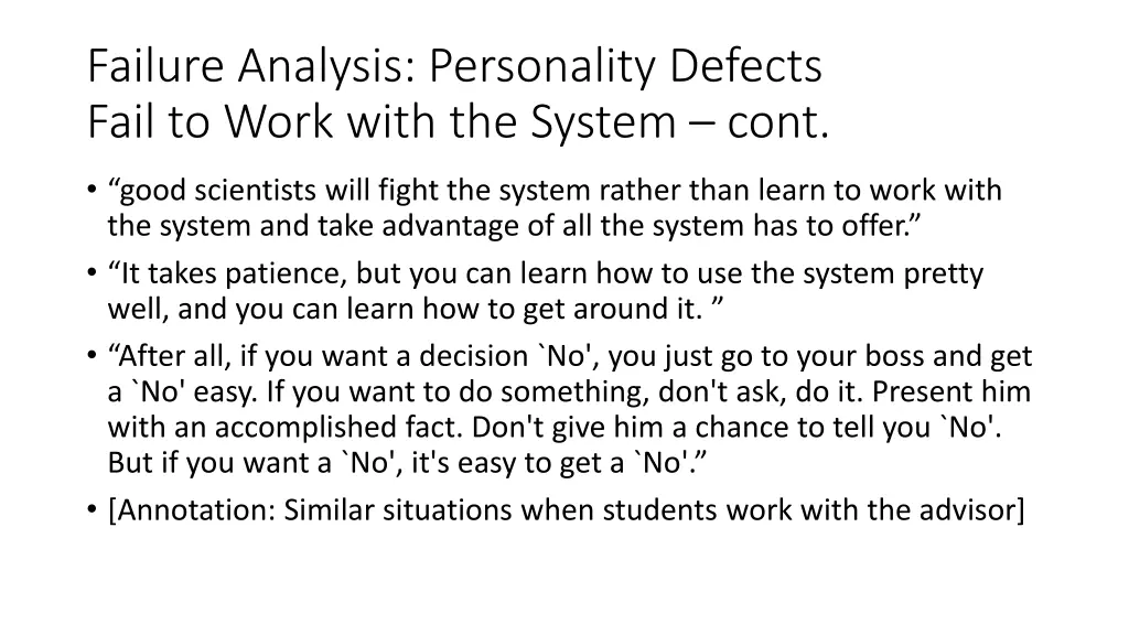 failure analysis personality defects fail to work 1