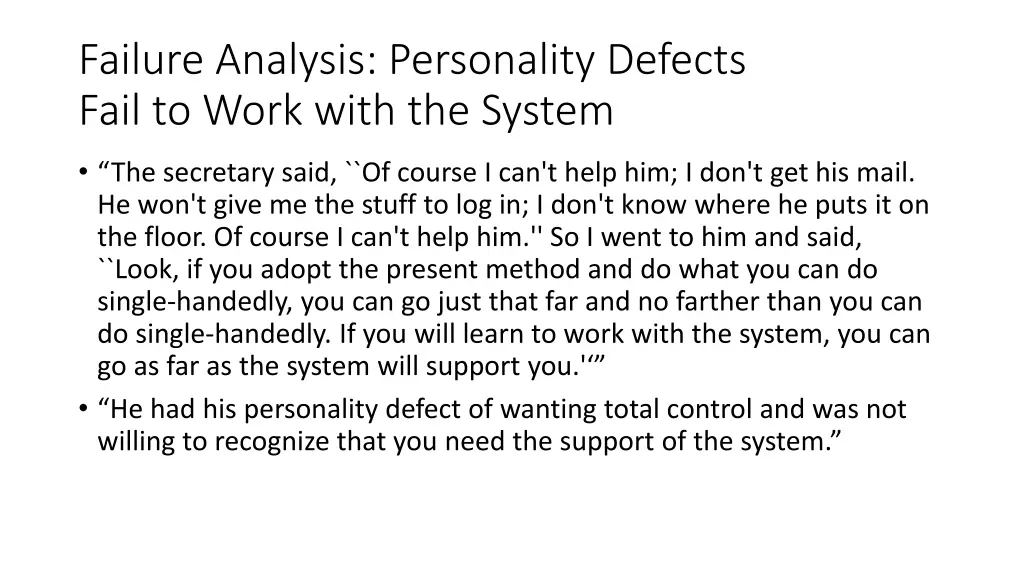 failure analysis personality defects fail to work