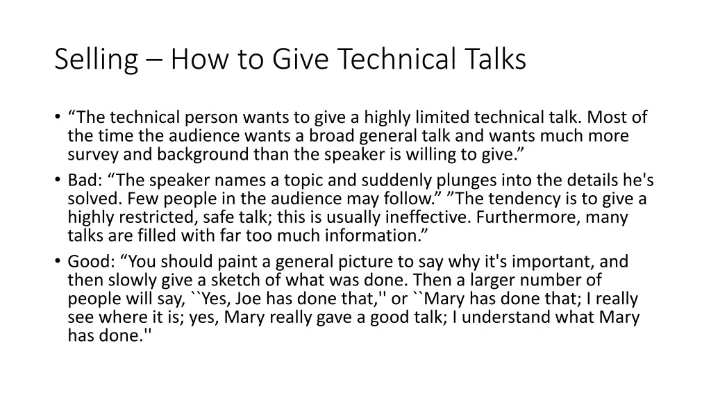 selling how to give technical talks