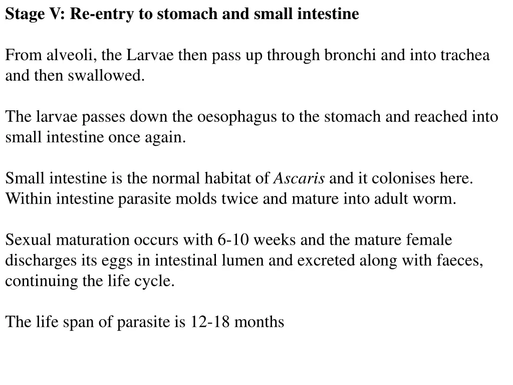 stage v re entry to stomach and small intestine