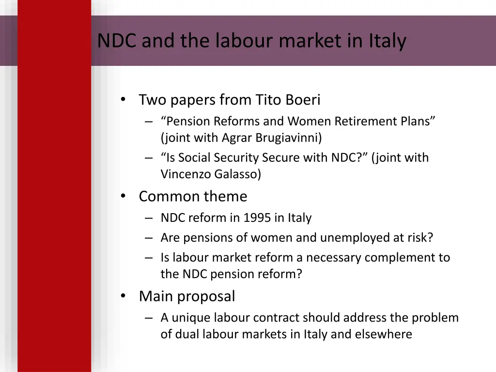 ndc and the labour market in italy