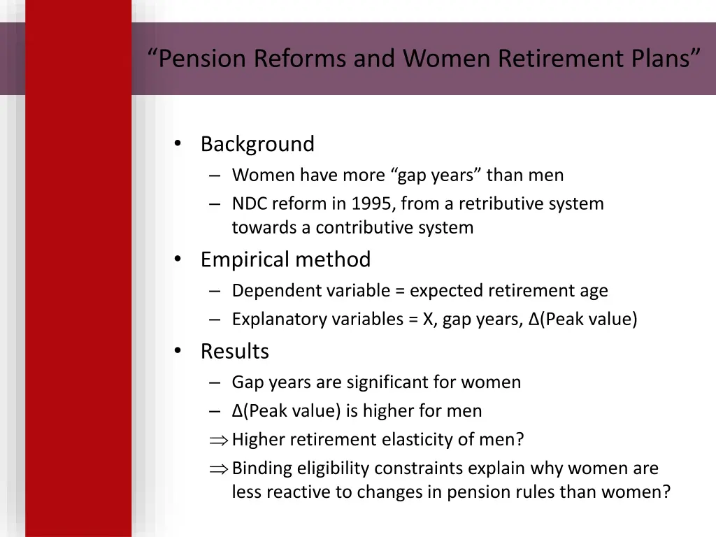 pension reforms and women retirement plans