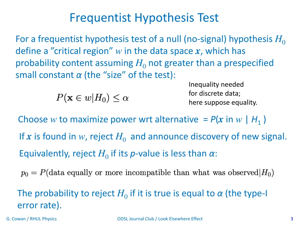 frequentist hypothesis test