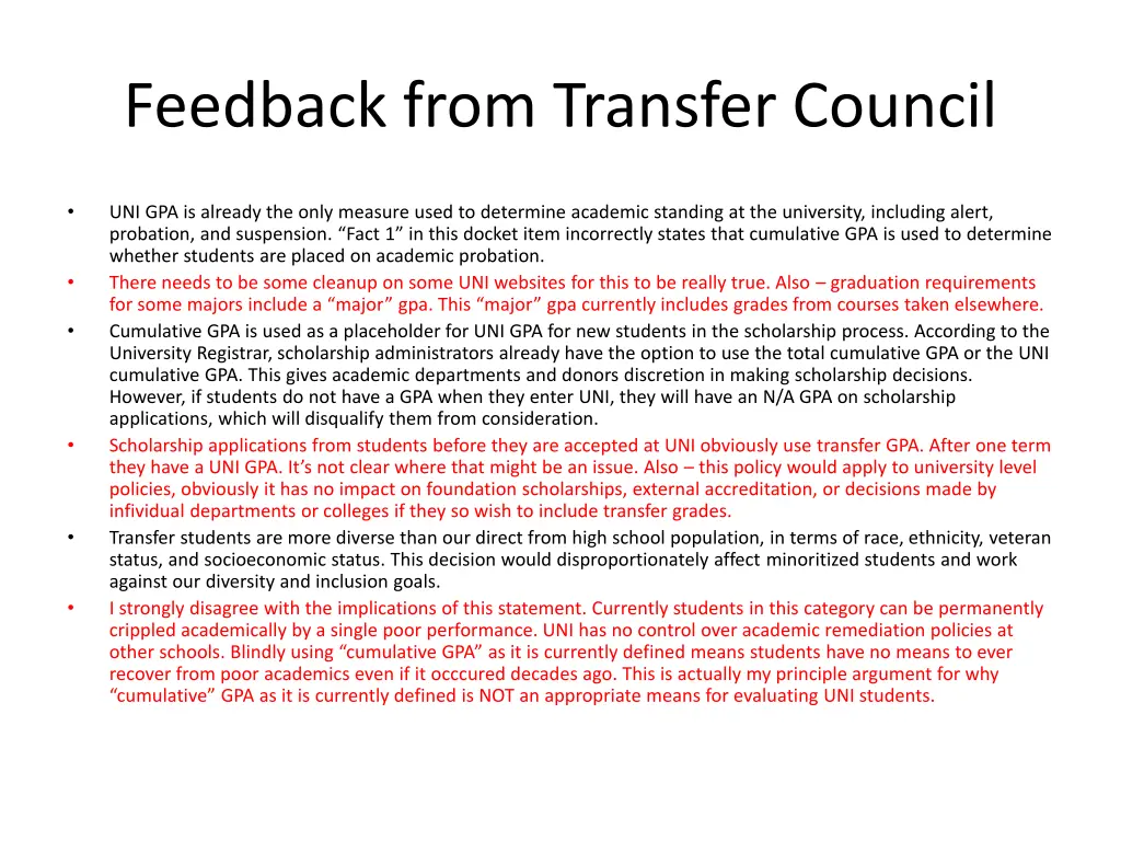 feedback from transfer council