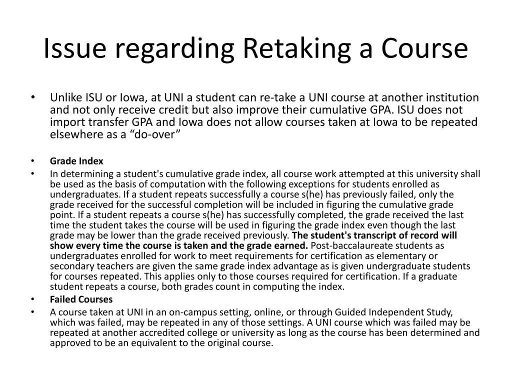 issue regarding retaking a course