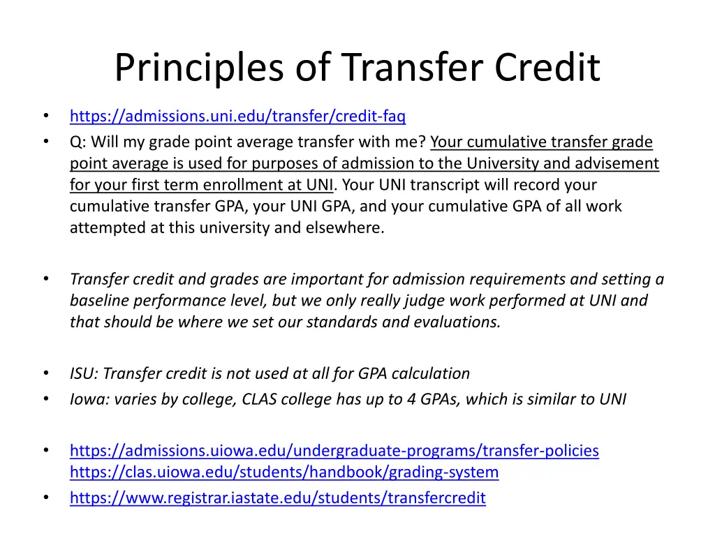 principles of transfer credit