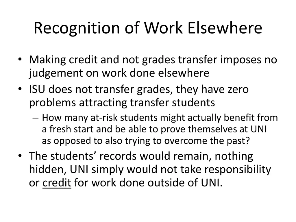 recognition of work elsewhere