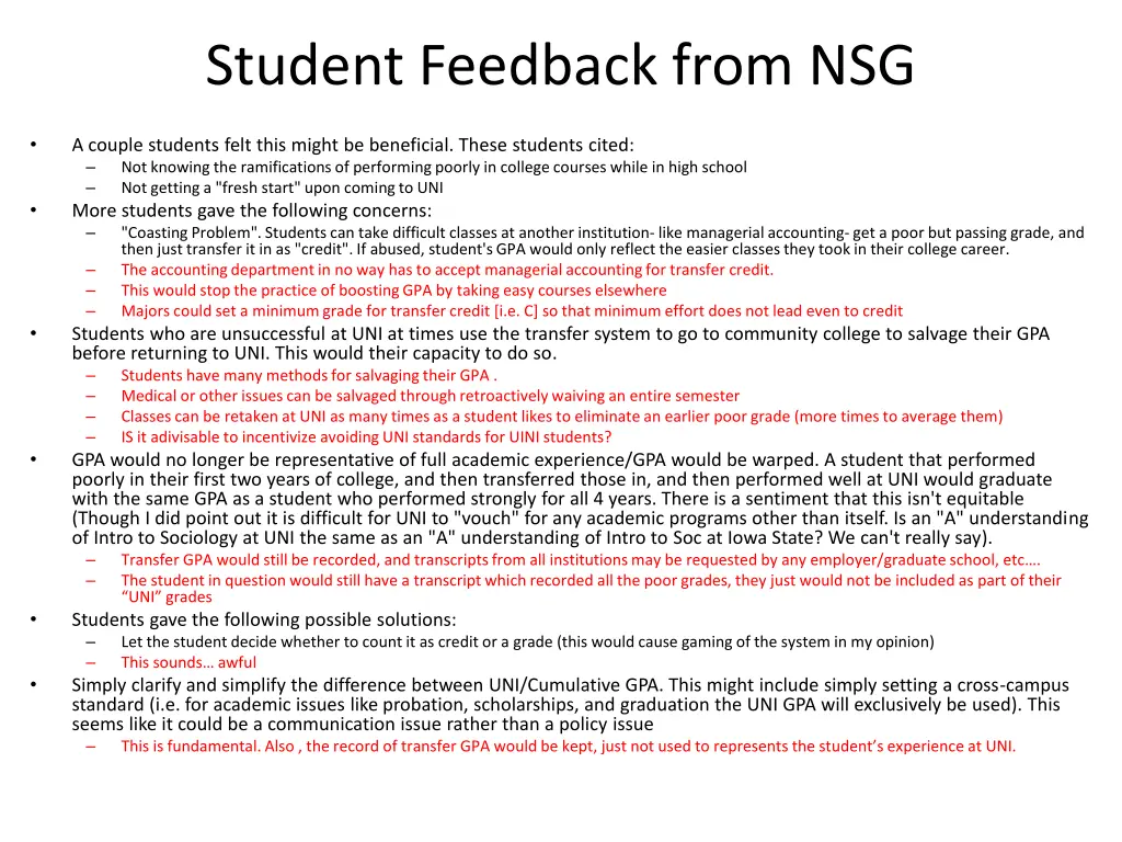 student feedback from nsg