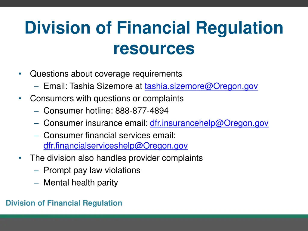 division of financial regulation resources