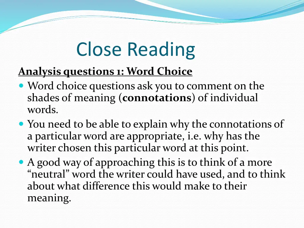 close reading analysis questions 1 word choice