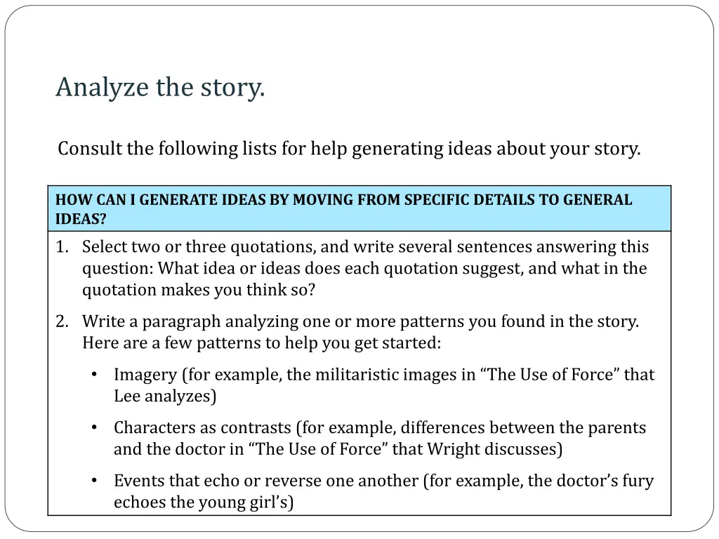 analyze the story 1