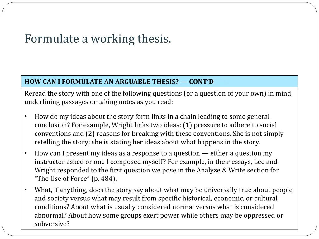 formulate a working thesis 1