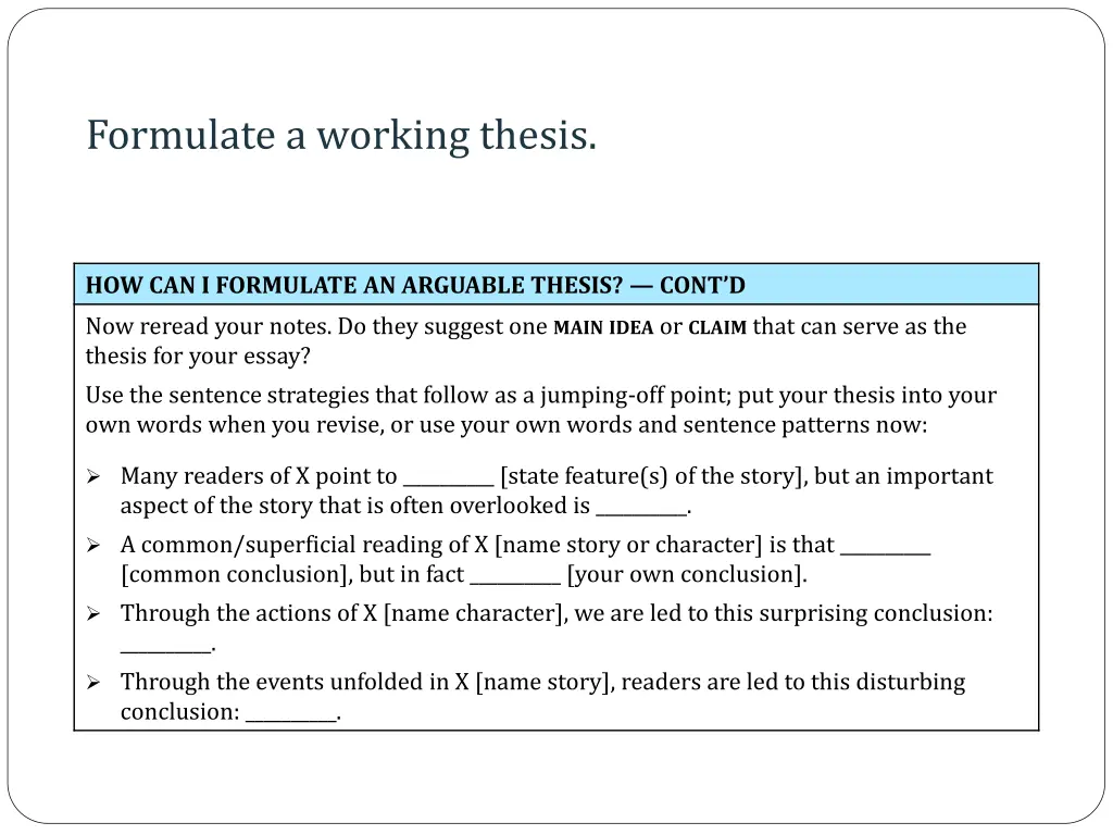 formulate a working thesis 2