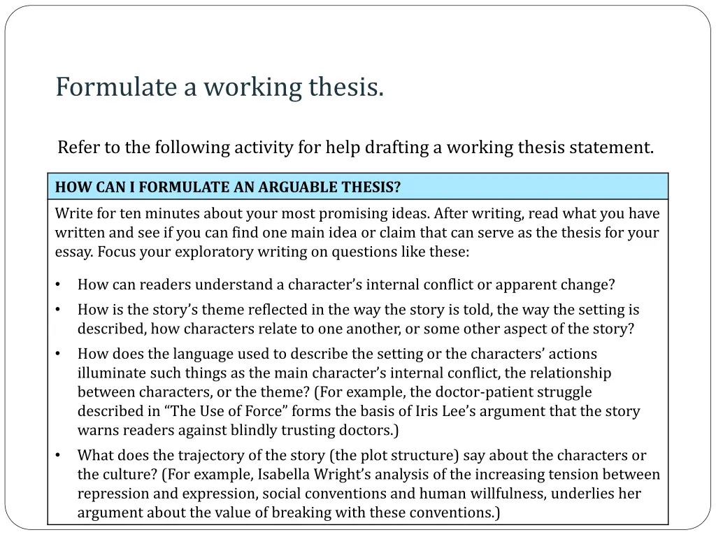 formulate a working thesis