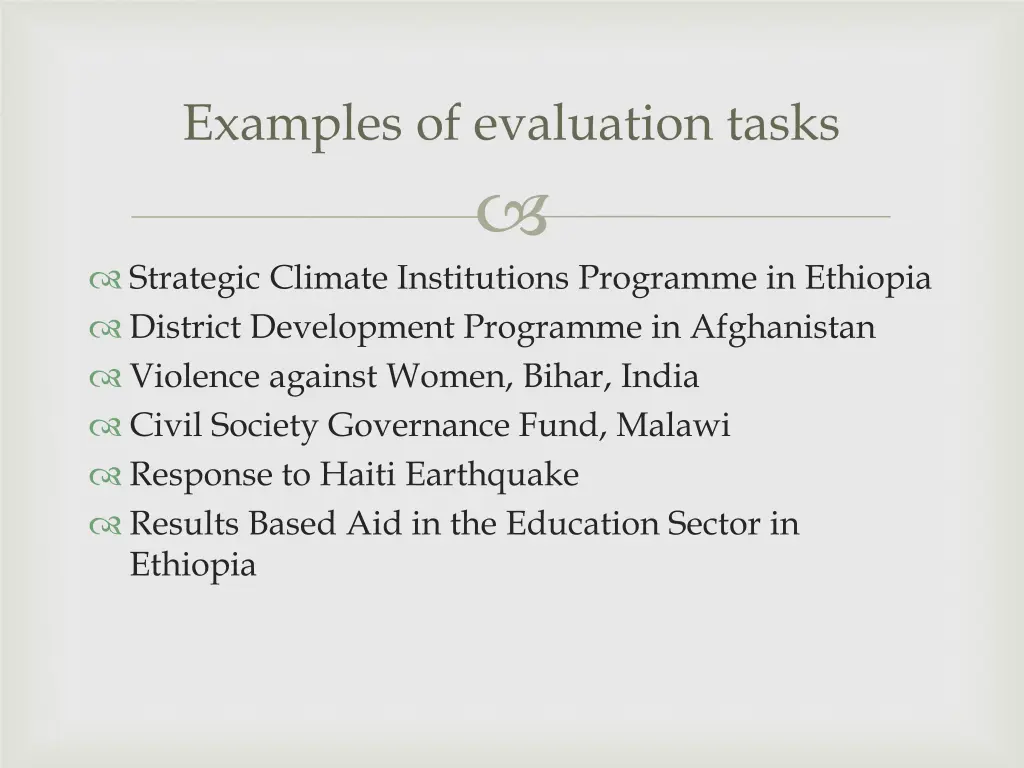 examples of evaluation tasks