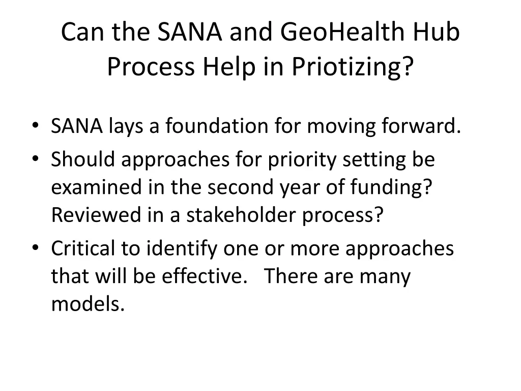 can the sana and geohealth hub process help