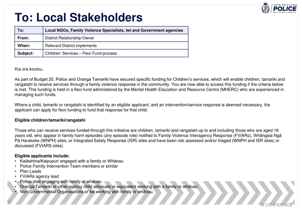 to local stakeholders