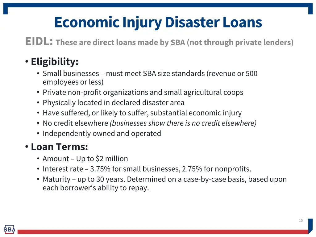 economic injury disaster loans