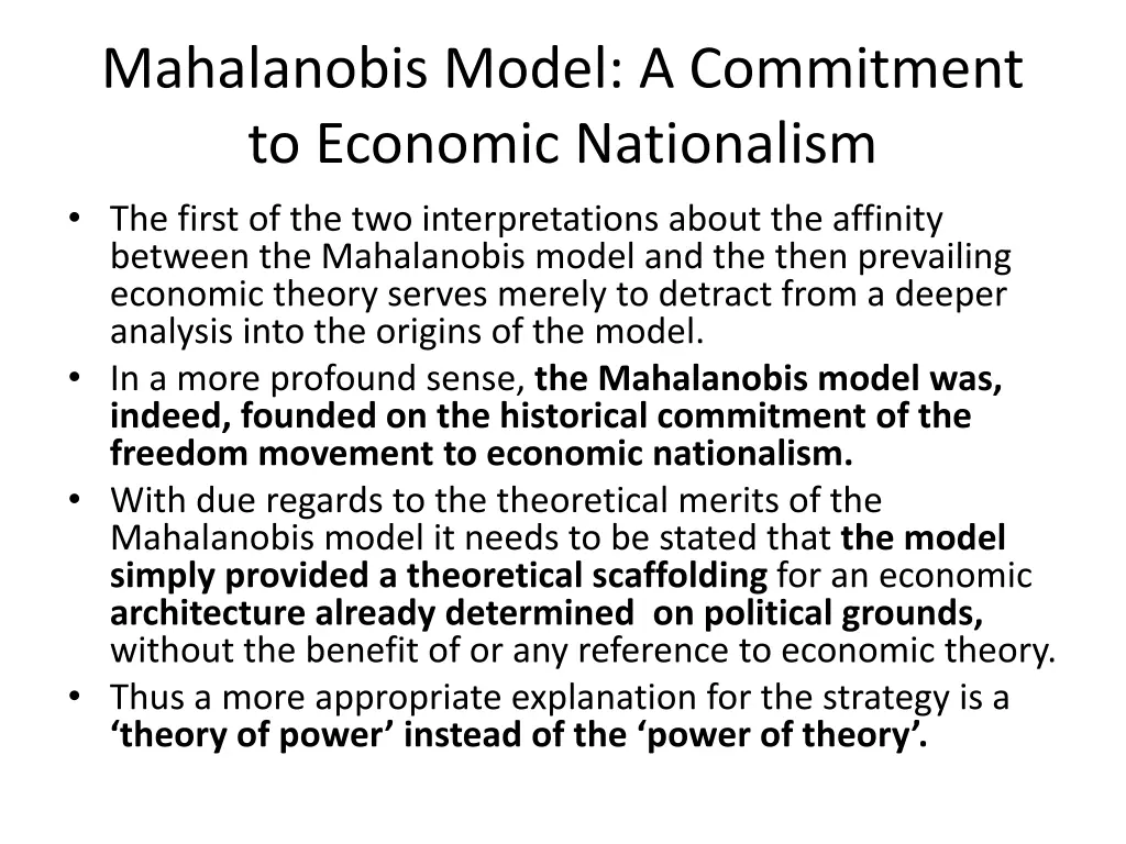 mahalanobis model a commitment to economic